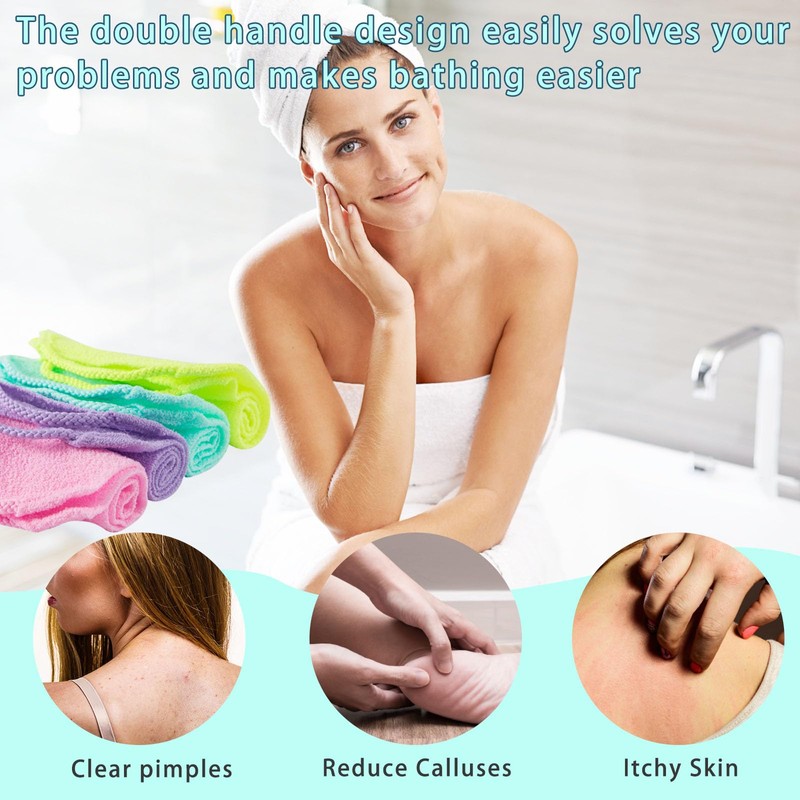 4 Pcs Exfoliating Back Scrubber with Handles,Nylon Back Exfoliator Extended