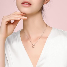 immobird Women's Double Heart Necklace, 5A Zirconia, Hypoallergenic to Metal, Jewelry Expressing Love, Popular Gift for Women