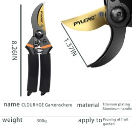 CLDURHGE Secateurs with Bypass Cutting Edge for Plants and Fresh Wood up to 35 mm Diameter Forged Titanium Coated Premium Pruning Shears Vine Shears Made of SK5 Steel for Fresh Branches and Branches