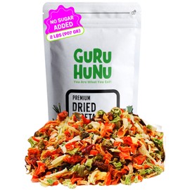 GURU HUNU Dehydrated Vegetables, Premium Soup Mix, Dried Vegetables For Soup, Dehydrated Freeze Dried Bulk Dehydrated Veggie Blend For Ramen Emergency and Camp Food Supply No Salt (2lb)