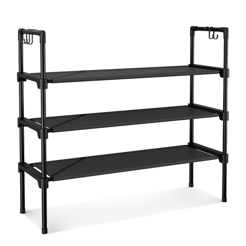 LANTEFUL 3 Tier Shoe Rack with 5 Hooks for Closet,
