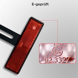 evermotor Universal Motorcycle E4 Reflector Rear Narrow Red with Short T-Holder License Plate Rear Reflector Cat's Eye Scooter Quad E-Approved