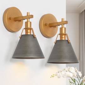 GEPOW Gold Wall Sconce 2 Pack, Modern Antique Wall Mounted Light Fixture for Bedroom, Bathroom, Living Room, and Hallway, Vintage Brass and Brushed Grey Finish