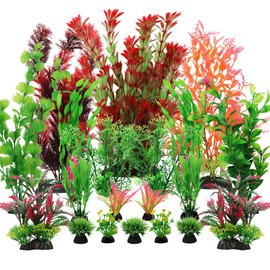 PietyPet Fish Tank Accessories Aquarium Decorations Plants, 20pcs Fish Tank Decorations Plant, Fish Tank Decor, Aquarium Decor Plastic Plants, Small to Large