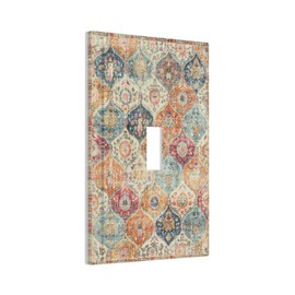 Boho Moroccan Trellis Cream Single Toggle Light Switch Covers Decorative 1 Gang Wall Plates Cover Electrical Device Switchplate Faceplate for Country Farmhouse Bathroom Bedroom Decor