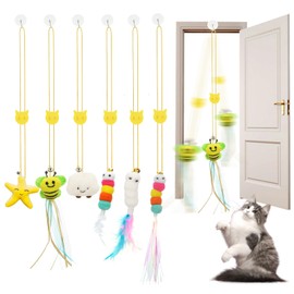 JIARON 6 PCS Interactive Cat Feather Toys, Indoor Hanging Retractable Cat Toy, Self Play Toys Make Fun Excecise