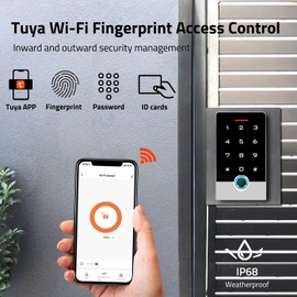 Wireless WiFi TUYA Access Control System, Fingerprint Password Stand-Alone Door Access Control Keypad with ID Keyfob, WG26/34 EM Card Reader Access Controller, Full Metal Weatherproof, Backlight