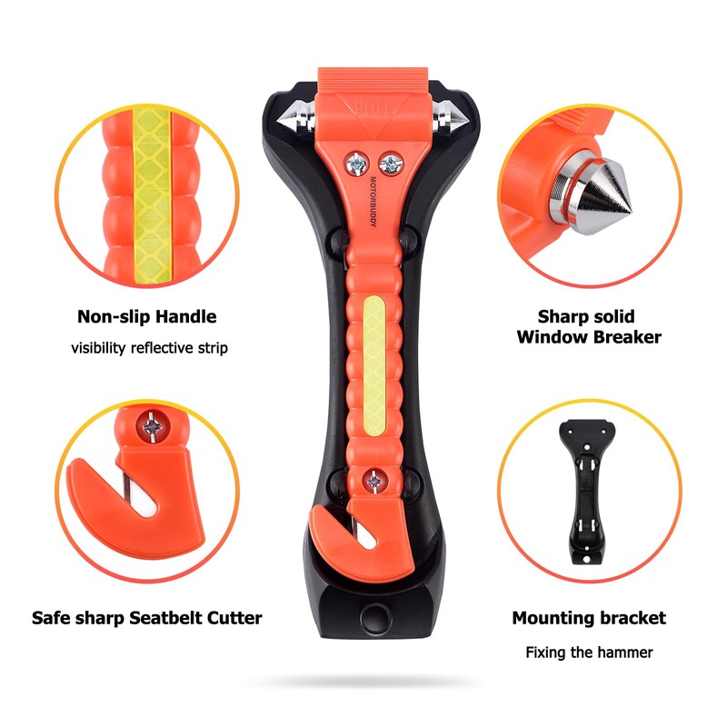 MOTORBUDDY 4-Pack Emergency Escape Hammer Seat Belt Cutter,Auto Car Safety