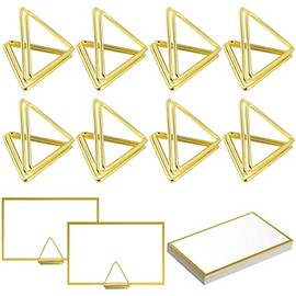24 Pieces Triangle Shape Table Place Cards Holder Sturdy Place Card Holder with 24 Pieces Beautiful Escort Cards with Foil Border Wedding Name Cards for Table Place Card for Weddings (Gold)