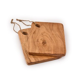 Indus Lifespace Cutting Board Acacia Wood Set of 2 with Hanging Hole Wooden Chopping Boards for Fruit, Vegetable, Camping Trip (8" x 6" x 0.75")