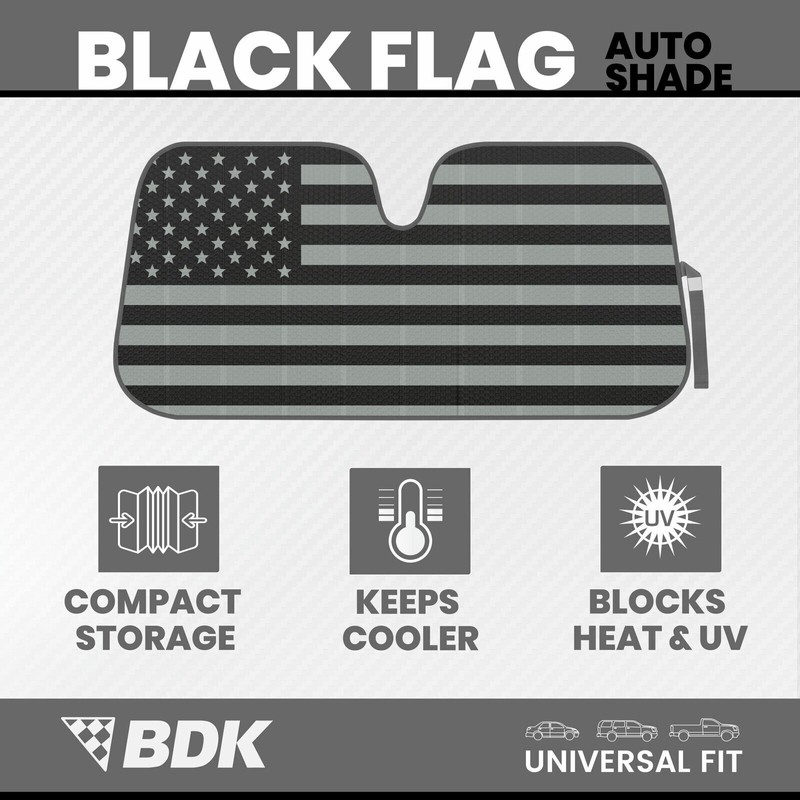BDK Auto Sun Shade Black Flag Front Window Windshield Protector