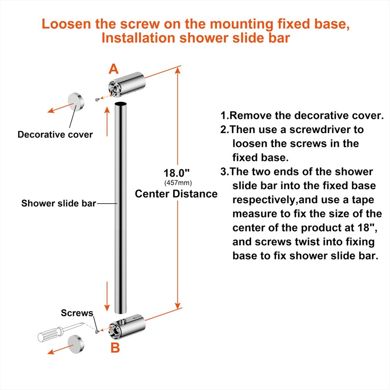 Shower Slider bar 18 Inches with Adjustable Handheld Shower Head
