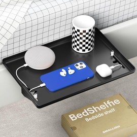 BedShelfie Bedside Shelf for Bunk Bed & Top Bunk, College Dorm Room Essentials, Loft Bed Accessories, Clip On Nightstand Snack Organizer, Floating Bed Side Table Tray Storage - Cable Catch, Black