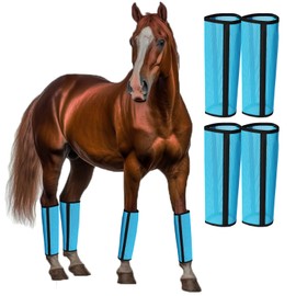 LOLEDE Fly Boots for Horses Set of 4, Breathable Textilene Mesh Horse Fly Boots with Stable Support & UV Protection, Comfortable Equine Boots, Reduces Stomping, Leg Fatigue & Hoof Damage.(Blue)