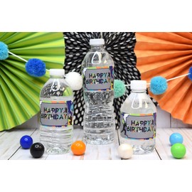 Splatter Paintball Themed Birthday Party Waterproof Water Bottle Sticker Wrappers, 20 1.75" x 8.5" Wrap Around Labels by AmandaCreation