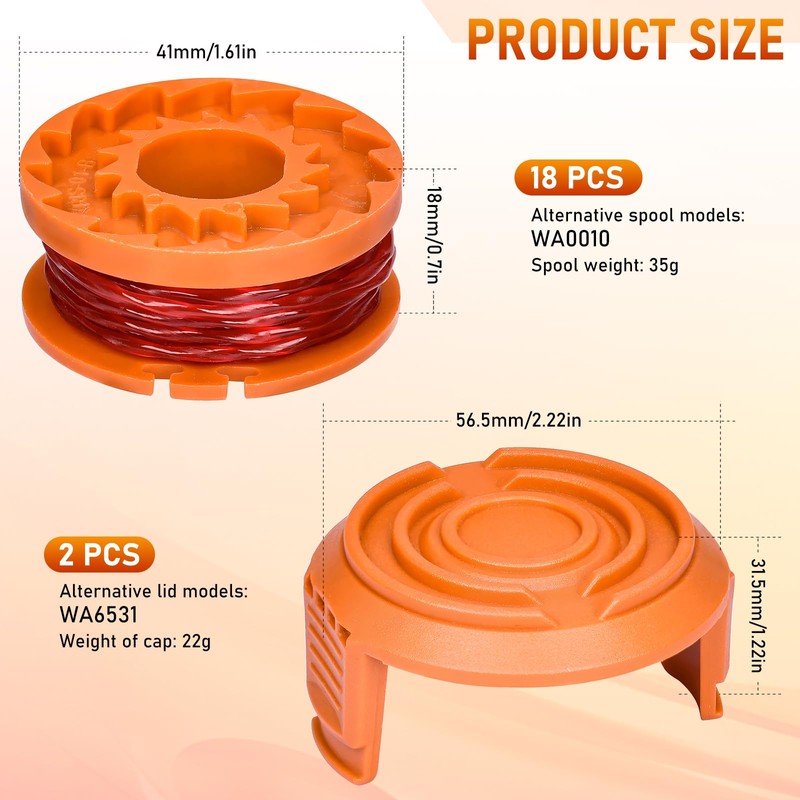 Set of 20 Replacement Grass Trimmer Spool Works with Worx