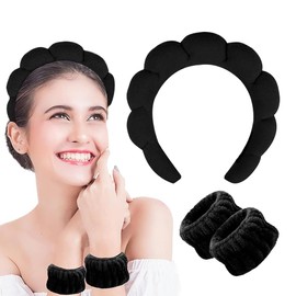XOUDKE Hairband Cosmetics, Hair Band, Make-Up Hair Band, Hair Bands, Cosmetics, Cosmetic Hair Band, Skincare Headband, Headband Skincare, Sponge and Terry Cloth, Soft and Absorbent Material (Black)