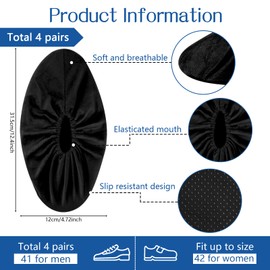 4 Pairs of Reusable Shoe Covers, Washable with Non-Slip Sole, Overshoes for Shoes for House Cleaning, Carpet Protection for Most Adults, Black