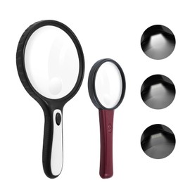 2Pcs Magnifying Glass with Light, 3X 10x 20x HD Handheld Illuminated Magnifiers with LED Lights Handheld Magnifier for Seniors Reading, Checking (Large, Small)