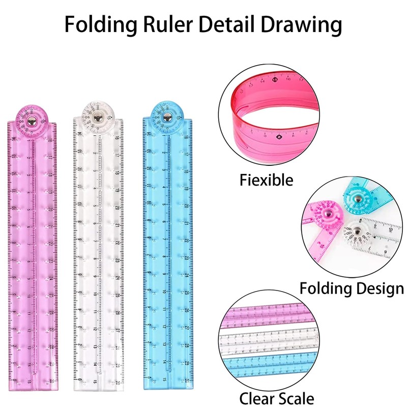 3 Pcs Foldable Ruler, Ruler 30cm Folding, Color Ruler 30cm,