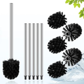 Set of 5 Toilet Brushes, Black, Toilet Brushes with 8 cm Diameter, Toilet Brush with Aluminium Handle, Toilet Brushes in Elegant and Elegant Design, Removable Brush Heads