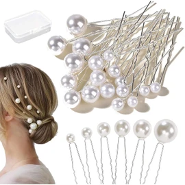 18 Piezas Horquillas De Perlas Para El Pelo, Horquillas de Pelo de Perlas para Novia, Tocado de Novia, 5 Tamaños, en Forma de U, para Niñas, Mujeres, Bodas, Novias, Damas de Honor, Fiestas de Graduación, Joyería Bohemia Vintage Perlas para Cabello (Plata