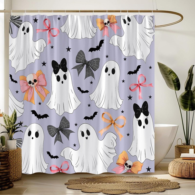 NYCCSM Halloween Bow Ghost Shower Curtain Hooks,71W x71H