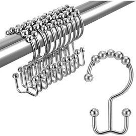 Shower Curtain Hooks Rings, Double Sided Shower Hooks Rust Proof for Bathroom Shower Rods Curtain Metal Shower Rods Curtains Durable Bathroom Shower Curtain Hangers, Polished, Set of 12 Installation Iron - Color: Chrome