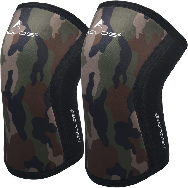 AEOLOS Knee Wraps (1 Pair) 7mm Compression Knee Brace for Heavy Lifting, Squats, Gym and Other Sports (Camo S)
