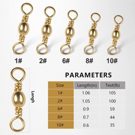 Fishing Barrel Swivel 50-100pcs Fishing Swivels Stainless Steel Solid Rings High Strength Tackle Connector Gold Black Nickel Assorted Size, Test 35LB-165LB