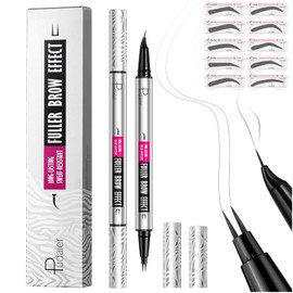 Pudaier 2 Pack 2 Fine Tip Eyebrow Pen, Waterproof Filling Faux Brow Makeup Pencils for Women with Precise Curved Brush-Tip to Fast Create Natural Hair-Like Brows, Last All-Day (Charcoal Grey)