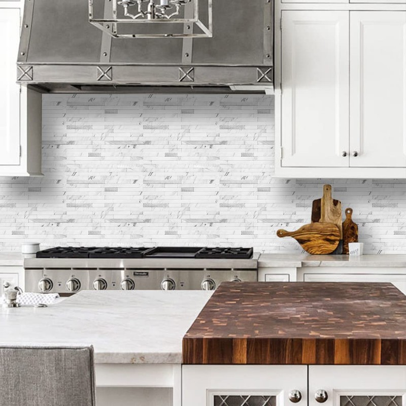 DICOFUN 10-Sheet Peel and Stick Backsplash Tile, Faux White Marble