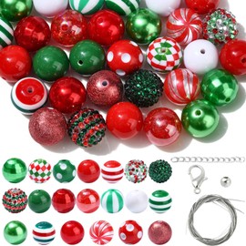 DanLingJewelry 50Pcs 20mm Christmas Bubblegum Beads Red Green Chunky Beads Acrylic Gumball Loose Beads for Jewelry DIY Craft Making