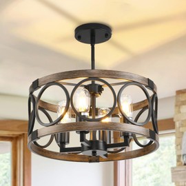 SHIANDAR Light Fixture Ceiling Mount Kitchen 4 Light Semi Flush Mount Ceiling Light Fixture Black Rustic Farmhouse Chandelier for Dining Room Light Fixture with Adjustable Height