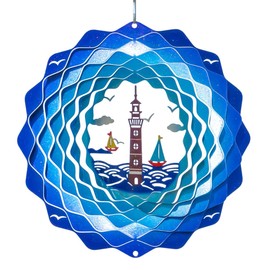 CIM Metal Wind Chime - Rainbow Lighthouse Blue - 200 mm - Smooth-Rotating Windmobile with Brilliant Colours - Includes Hanging - Attractive Room Window and Garden Decoration