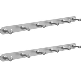 DGYB Set of 2 Coat Rack Wall Mount 6 Brushed Nickel Coat Hooks Wall Mount Stainless Steel 16 inch Towel Hanger for Bathroom Bedroom Mudroom Entryway