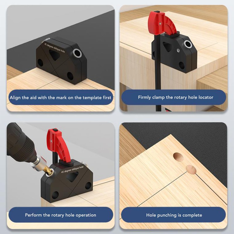Woodworking Inclined Hole Fixture Black Aluminum Alloy 45 Degree Angle