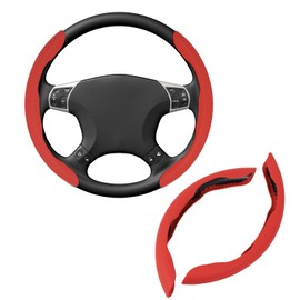 Wogomz 2PCS Segmented Car Steering Wheel Cover, Anti-Slip Leather Steering Wheel Protector, Butterfly Auto Steering Wheel Cover Protector, Universal Vehicle Interior Accessories (Red)