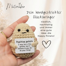 Mutzauber® Happy Potato Hand Knitted Lucky Potato in Exclusive Gift Box Sweet Motivational Gift & Lucky Charm for Exams, Courage & Small Gifts