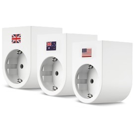 REV Traveler Travel Adapter, Socket Adapter, 3 x Travel Plugs (USA, UK, AUS, CN), Adapter Socket, White