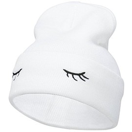e4Hats.com Eyelashes Embroidered 12 Inch Long Beanie - White OSFM