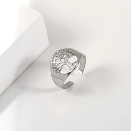 kkjoy Tree of Life Openwork Ring Stainless Steel Adjustable Open Finger Rings Anniversary Birthday Gifts Jewellery for Women Men, Stainless Steel, No Gemstone