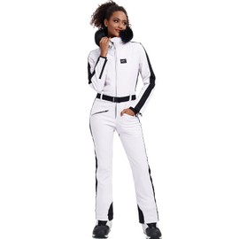 HOTIAN Womens Ski Suits Onesies Snowsuit Jumpsuits Winter Outdoor Sports Waterproof One Piece Snowboard Ski Outfits(White-M)