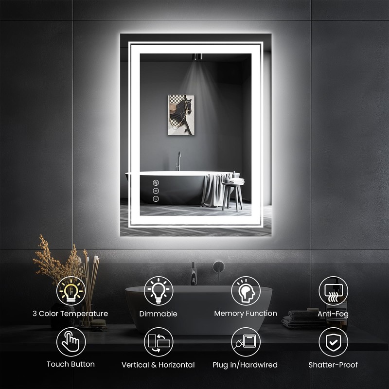 Snowdool LED Bathroom Mirror, 20"x28" Mirror with Front and Backlit,