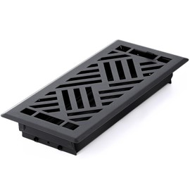Blulu 1 Pack Floor Register 4" x 10" Black Vent Covers, Heavy Duty Walkable Steel Floor Vent Covers, Diagonal Pattern for Easy Air Flow, Adjustment Damper Rust Proof Finish for Home Decor