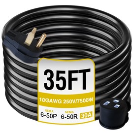PPUMP NEMA 6-50P to 6-50R 250V/7500W 30 Amp 3 Prong Welder Extension Cord, 10 Gauge Heavy Duty Welding Cable, 6-50 Plug with ETL Listed (6-50P/6-50R 10.7M/35FT)