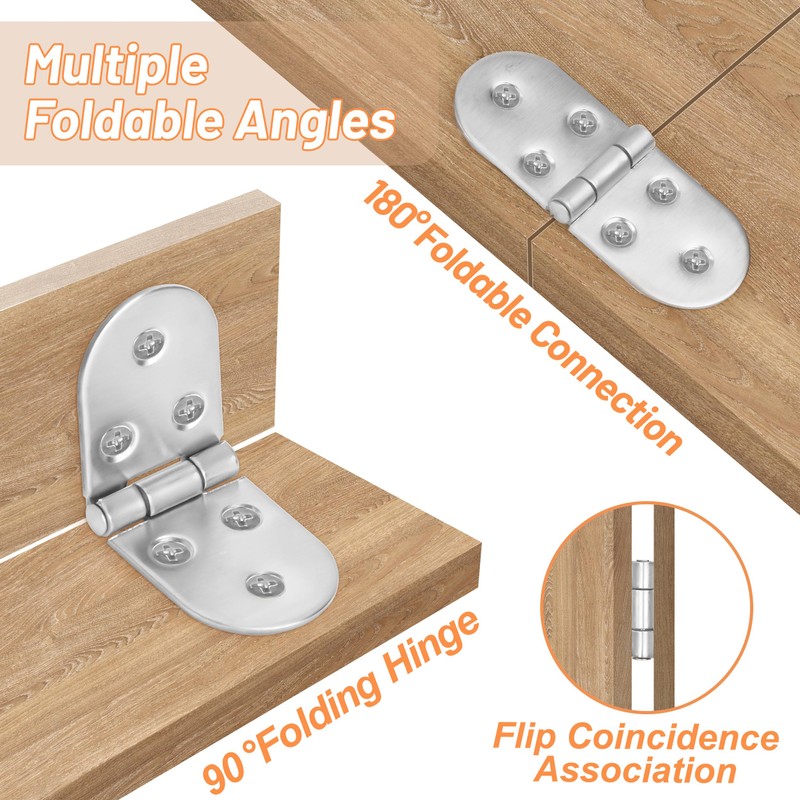 Pack of 4 Hinge, 180 Degree Hinge, Foldable, Zinc Alloy
