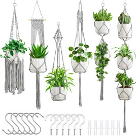 SFENNGPET Macrame Plant Hangers, 6Pack Hanging Planters for Indoor Plants w/ 6 Set Hangers Kit Handmade Macromay Plant Hangers Indoor Flower Pots Holder Stand for Boho Home Décor