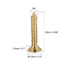 sourcing map Pack of 10 Brass Wood Screws M4 x 25mm Phillips Flat Head Self Tapping Connector for Doors Cabinets Wood Furniture