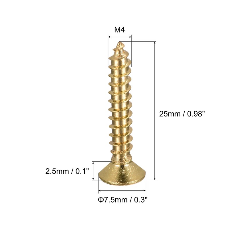 sourcing map Pack of 10 Brass Wood Screws M4 x